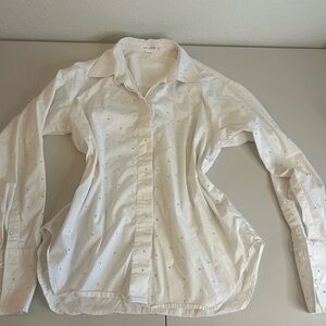 Good American bidazzle White Button-Up Shirt with Subtle Pattern